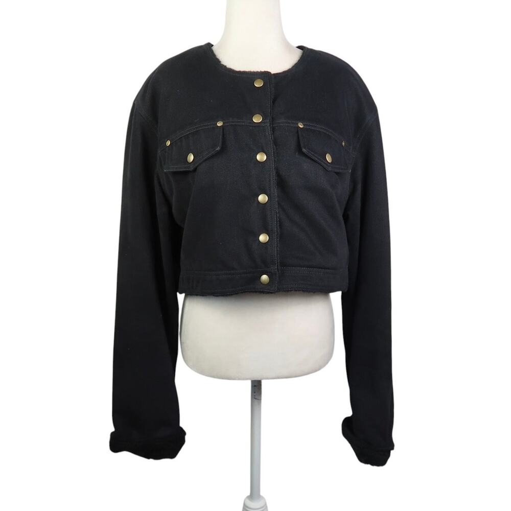 Vintage Sonia Rykiel Black Cotton Crop Jacket Faux Fur Lined